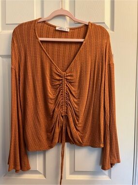 #14 Wanderlux Rust Ruched V-Neck Long Sleeve Crop Top Medium